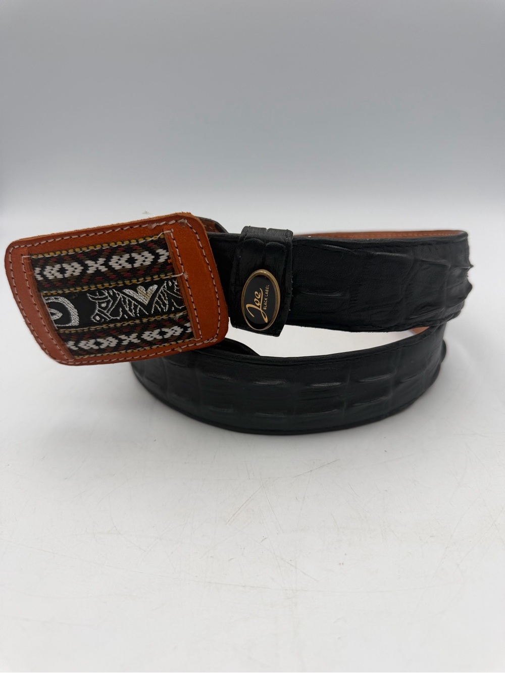 Joe Black Label Leather Belt Croc Embossed Western Boho Size 38